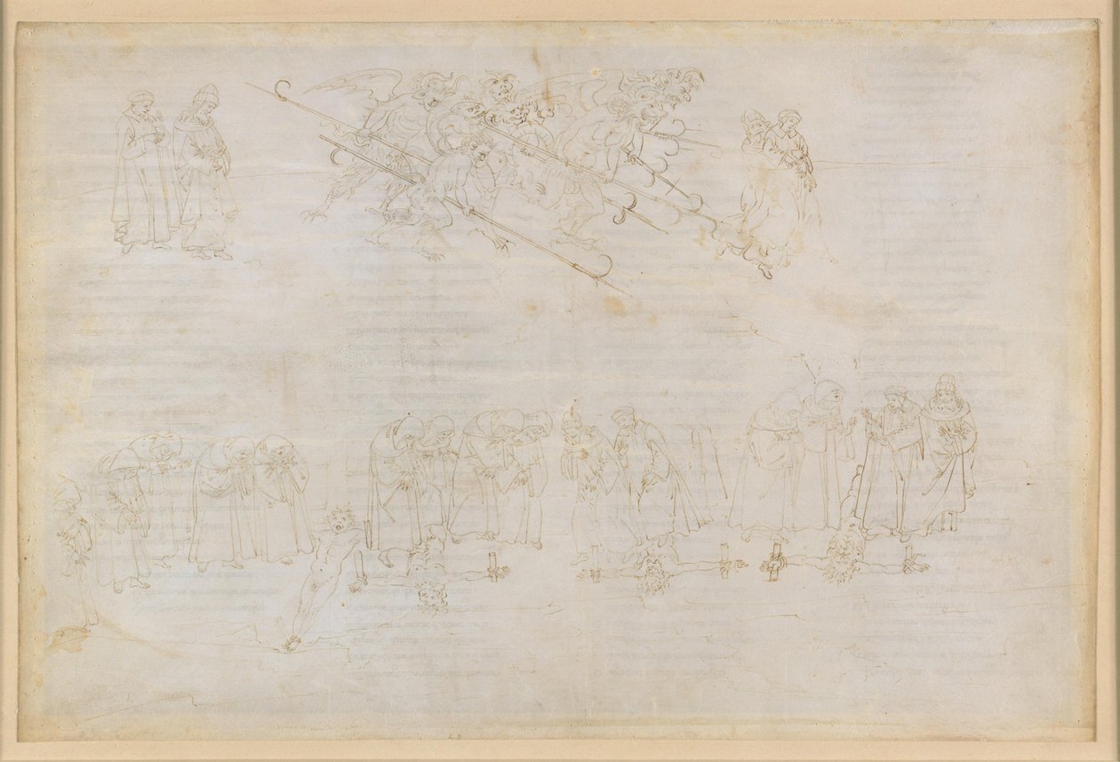 Die Göttliche Komödie, Inferno XXIII. Vergil und Dante im achten Kreis der Hölle (Malebolge), 6. Bolgia: Bestrafung der Heuchler von Sandro Botticelli