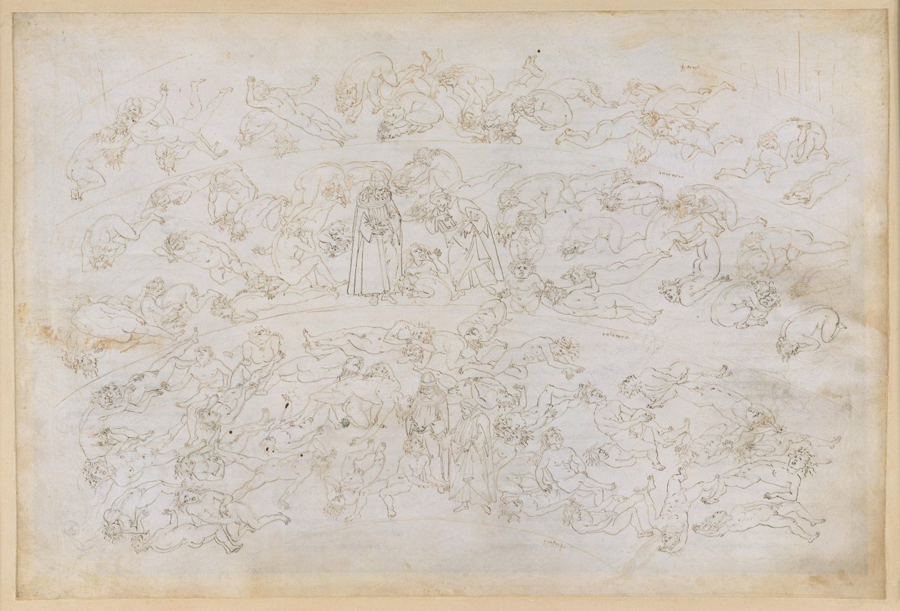 Die Göttliche Komödie, Inferno XXXIII. Neunter Kreis der Hölle (Cocytus), 3. Streifen: Bußbericht des Grafen Ugolino; Bestrafung der Verräter an Gastfreunden im Eis der Ptolemäa von Sandro Botticelli