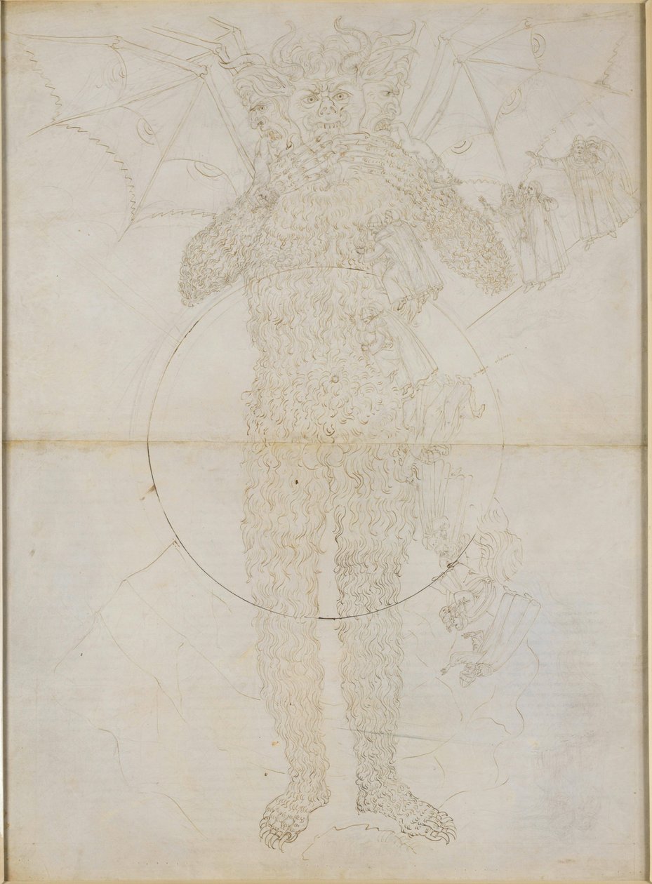 Die Göttliche Komödie, Inferno XXXIV (2). Zentrum der Hölle: Luzifer in ganzer Gestalt (Der große Satan); Abschied vom Inferno von Sandro Botticelli