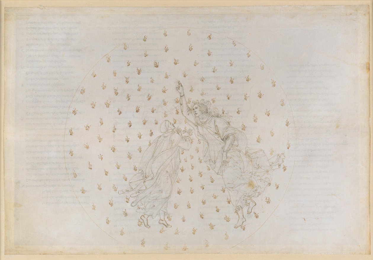 Die Göttliche Komödie, Paradiso VI. Zweite Planetensphäre (Himmel des Merkur): Justinian erzählt Dante die Geschichte des Kaisertums und berichtet von den Seelen der Gerechten im Merkur von Sandro Botticelli