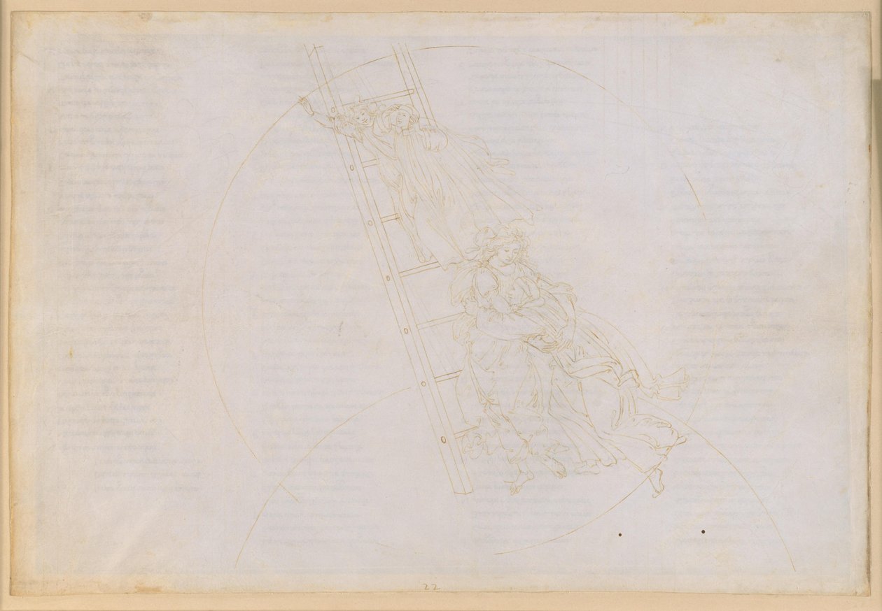 La Divina Commedia, Paradiso XXII. Siebte Planetensphäre (Himmel des Saturn): Bericht des heiligen Benedikt; Aufstieg über die Jakobsleiter zum Fixsternhimmel von Sandro Botticelli