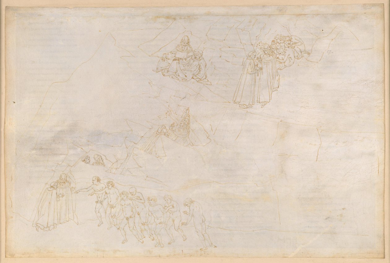 Die Göttliche Komödie, Purgatorio IV. Vorpurgatorium: Inselring, Sockelmassiv und Mittelzone; Aufstieg und Buße der Säumigen von Sandro Botticelli