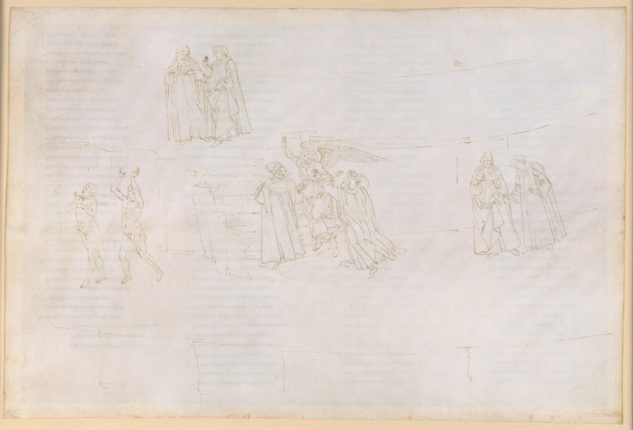 La Divina Commedia, Purgatorio XVII. Aufstieg zum vierten Ring des Purgatoriums: Vergil erläutert Dante das Purgatorio von Sandro Botticelli