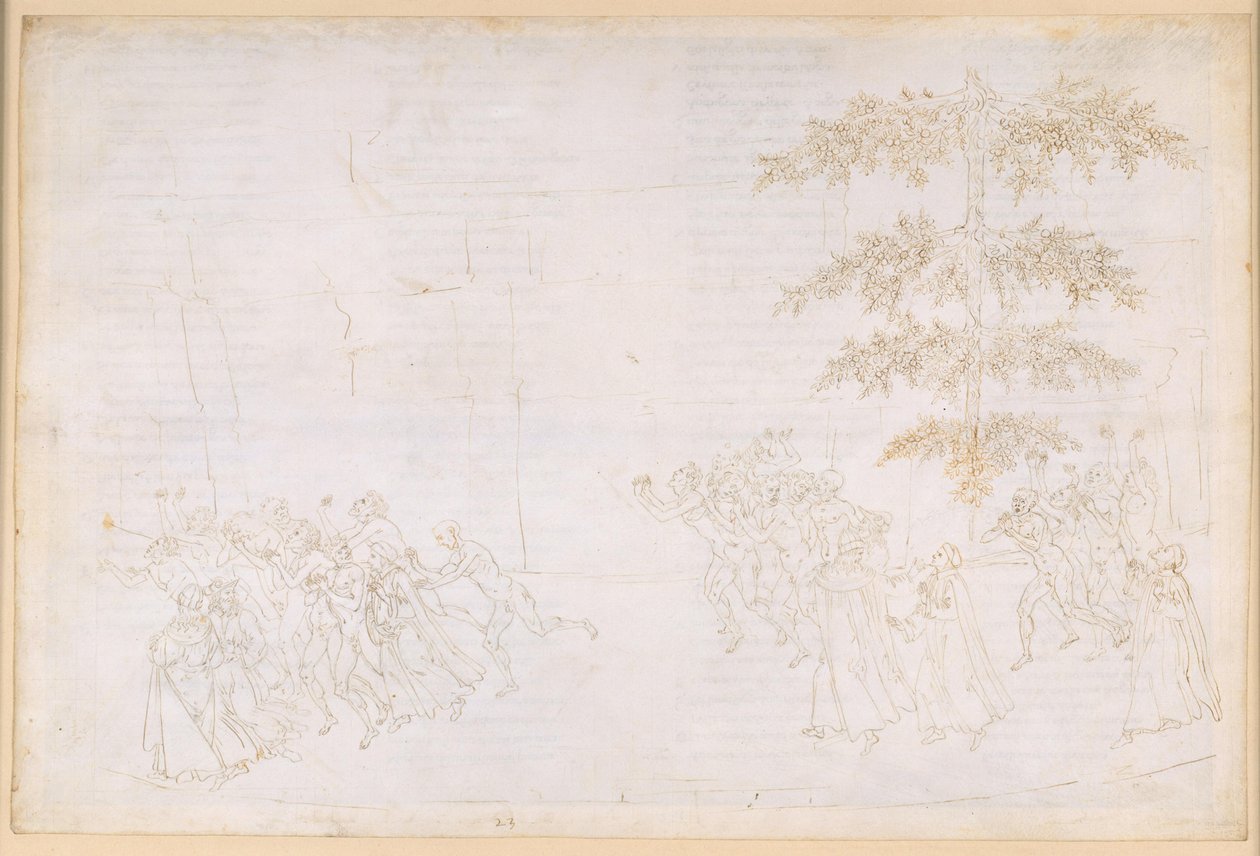 Die Göttliche Komödie, Purgatorio XXIII. Sechster Ring des Purgatoriums: Buße der Schlemmer; Begegnung mit Forese Donati von Sandro Botticelli