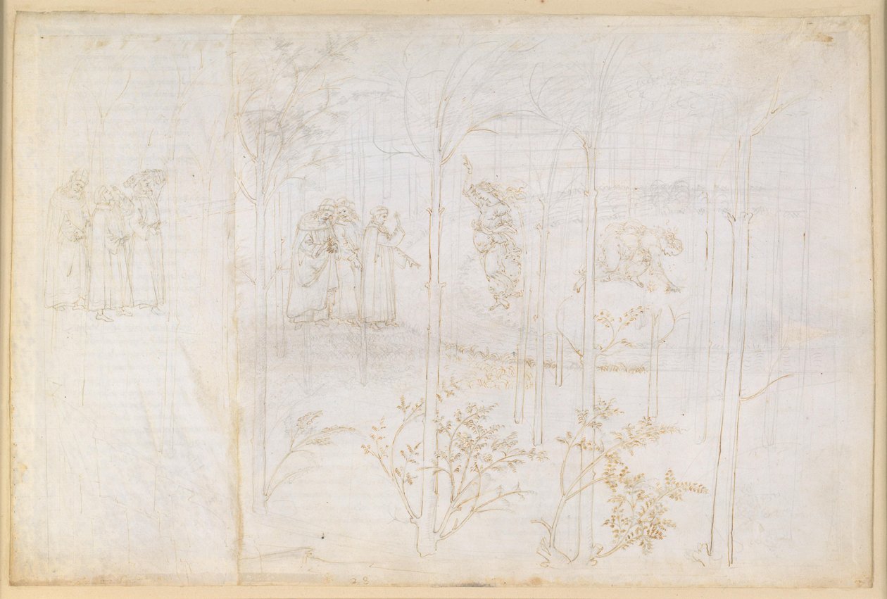 Die Göttliche Komödie, Purgatorio XXVIII. Das irdische Paradies: Dante und Matelda am Lethe-Strom von Sandro Botticelli