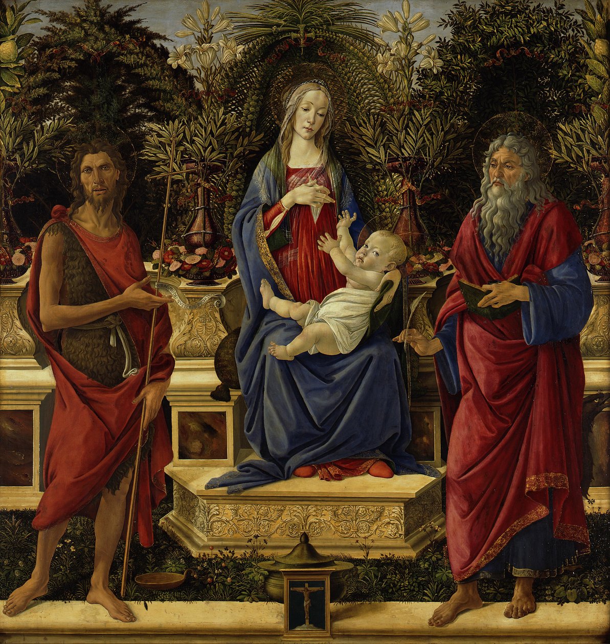 Thronende Maria mit dem Kind und den beiden Johannes von Sandro Botticelli