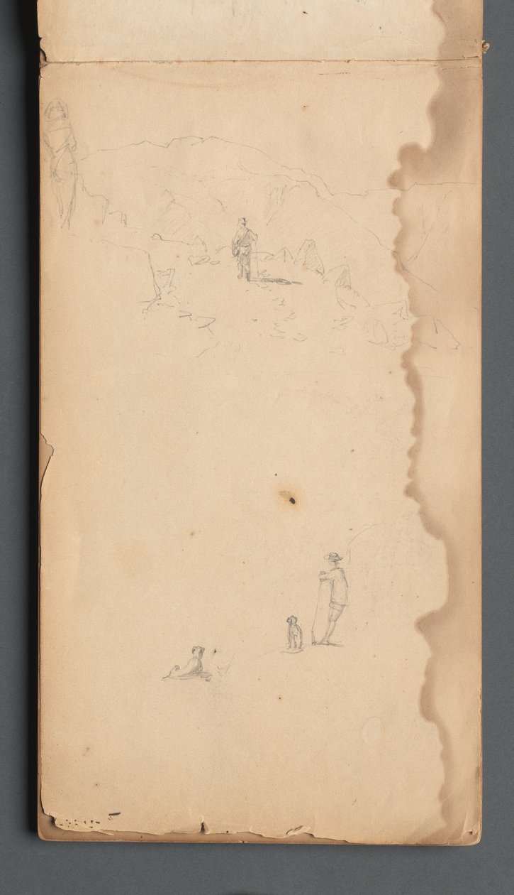 Skizzenbuch, Seite 02: Figur in einer Landschaft mit Hund von Sanford Robinson Gifford