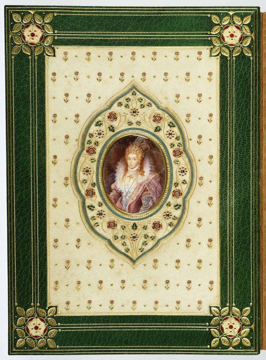 Ein ovales Porträt von Königin Elisabeth I. von Sangorski and Sutcliffe