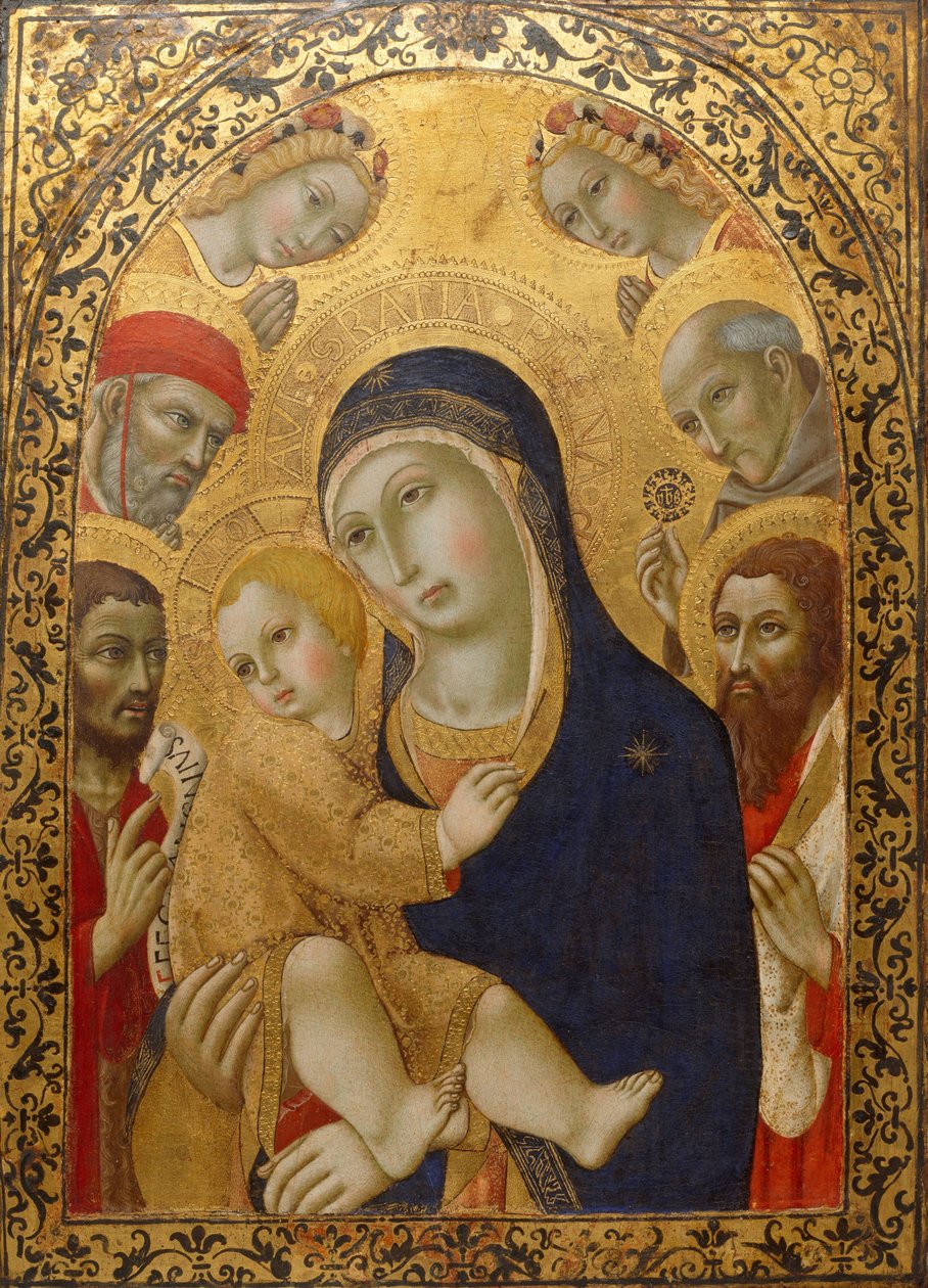 Madonna mit Kind und den Heiligen Hieronymus, Johannes der Täufer, Bernardino und Bartholomäus von Sano di Pietro