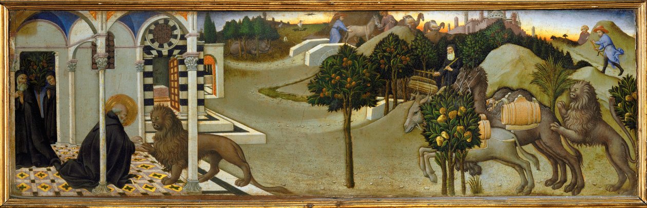 Der Heilige Hieronymus zieht einen Dorn aus der Löwenpfote von Sano di also Ansano di Pietro di Mencio Pietro