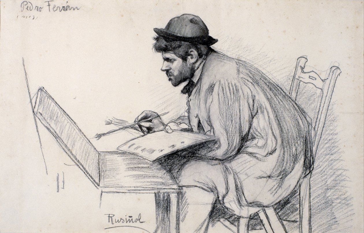 Porträt von Pere Ferran beim Malen von Santiago Rusiñol