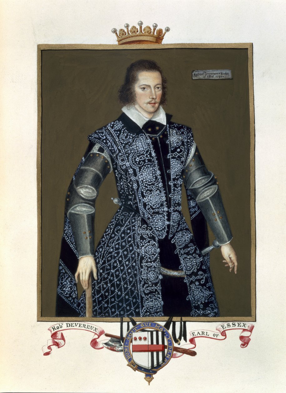 Porträt von Robert Devereux, 2. Earl of Essex, aus Memoirs of the Court of Queen Elizabeth, nach dem Ölbild von Sir William Segar, veröffentlicht 1825 von Sarah Countess of Essex