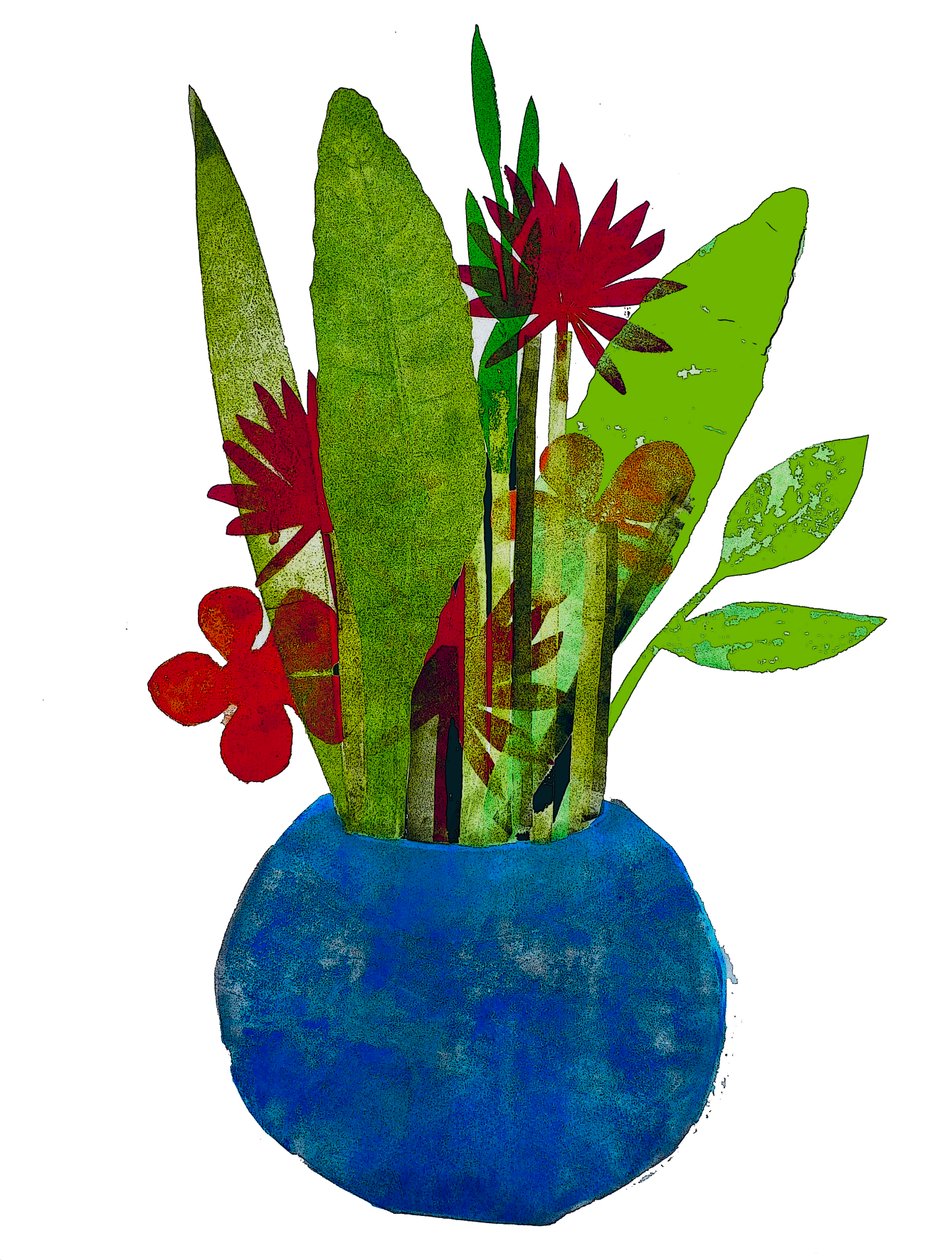 Schale mit Blättern und Blumen von Sarah Thompson Engels
