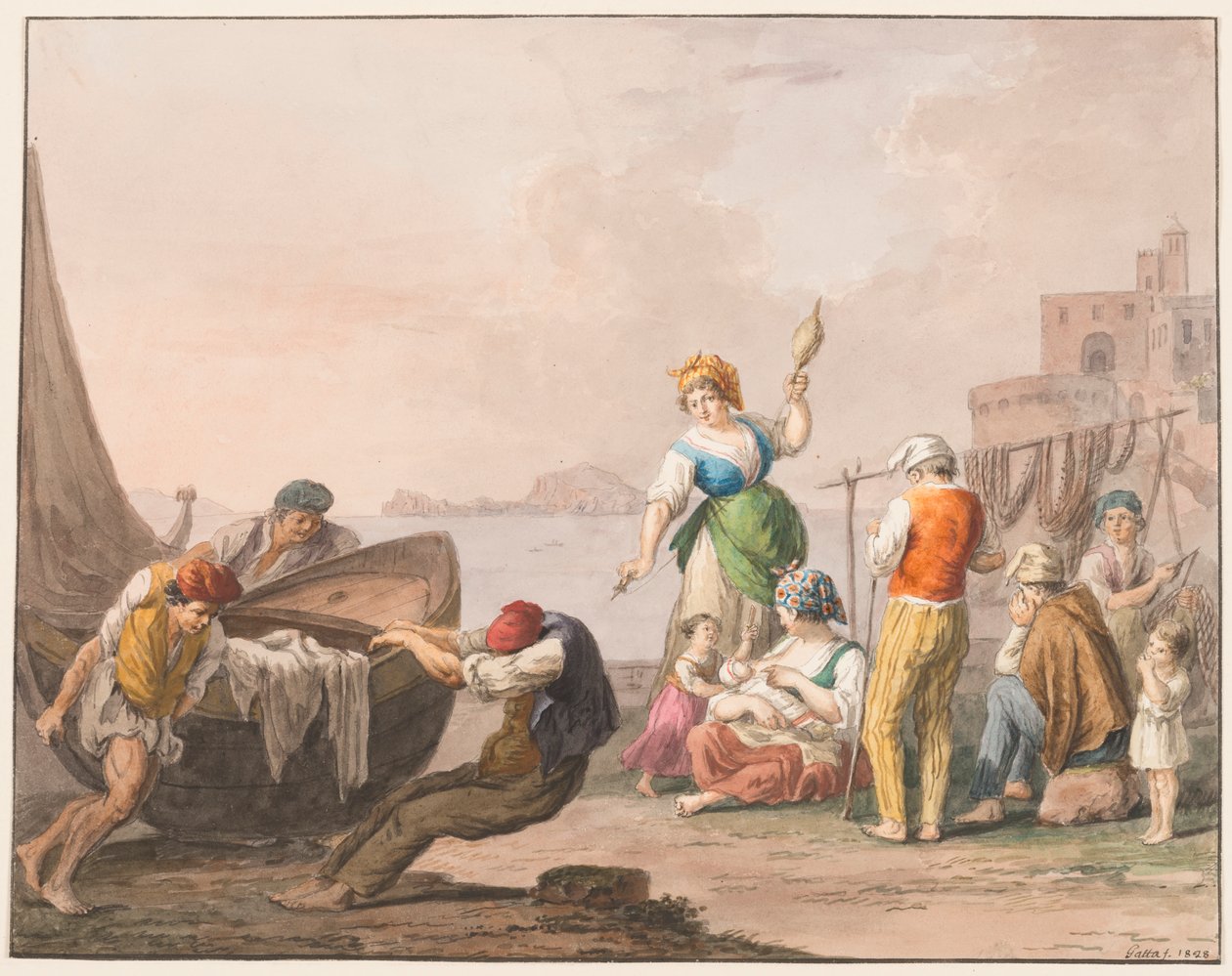 Aquarell; Am Ufer in Chiaja von Saverio della Gatta