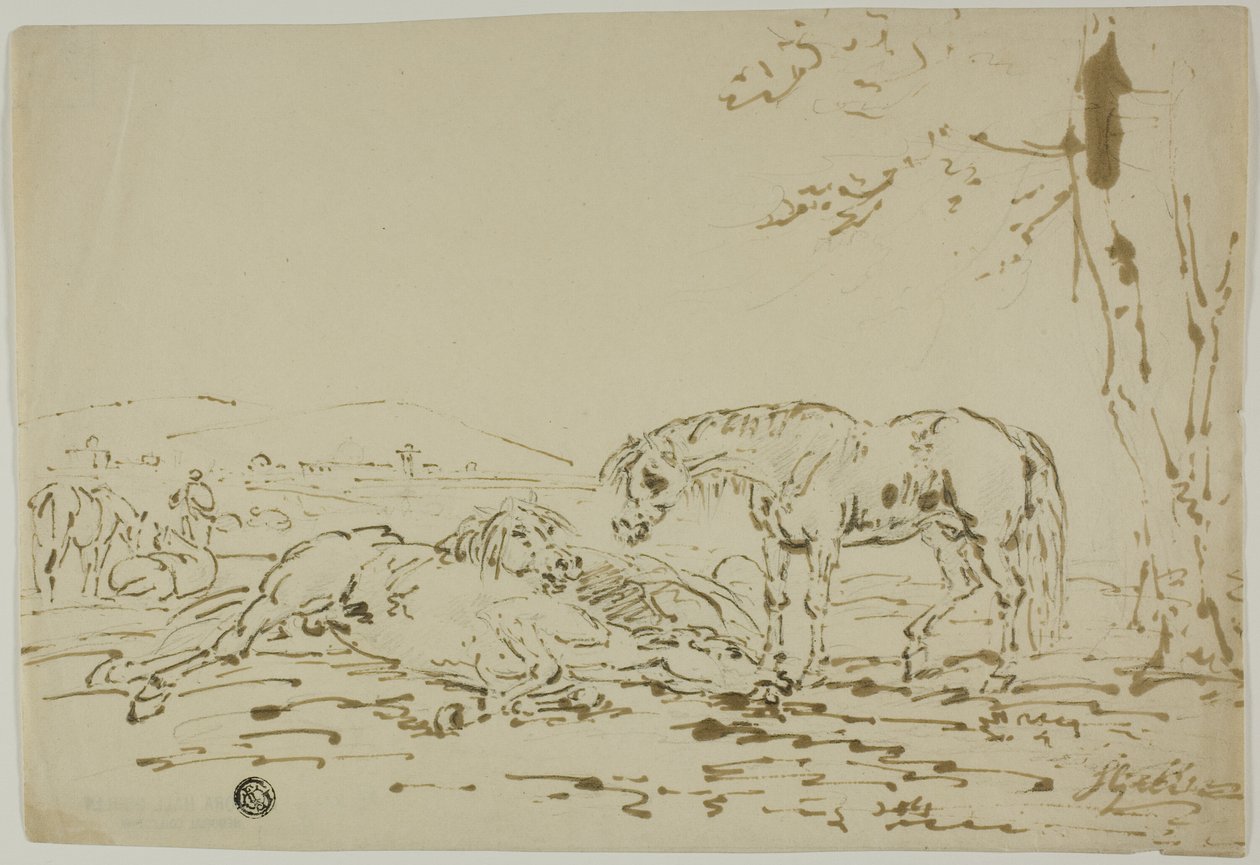 Landschaft mit Pferden im Vordergrund von Sawrey Gilpin
