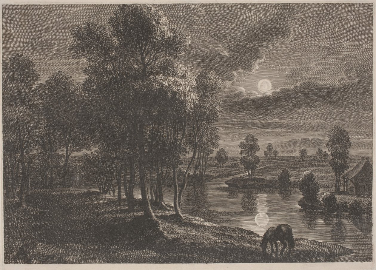 Mondscheinflusslandschaft von Schelte Adams Bolswert, after Sir Peter Paul Rubens