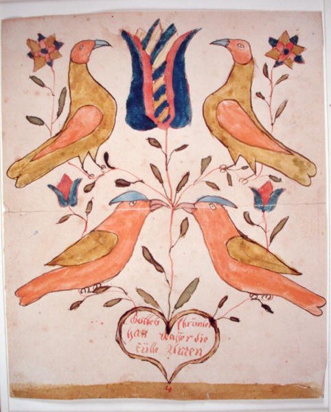 Vier Vögel, Tulpe und Herz von School American