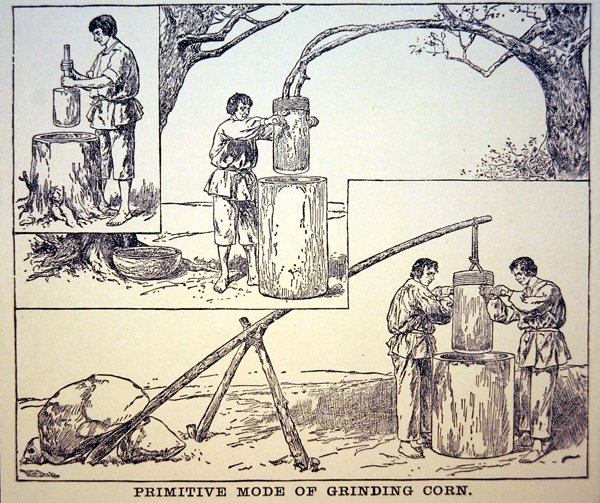 Primitive Methode des Kornmahlens von School American