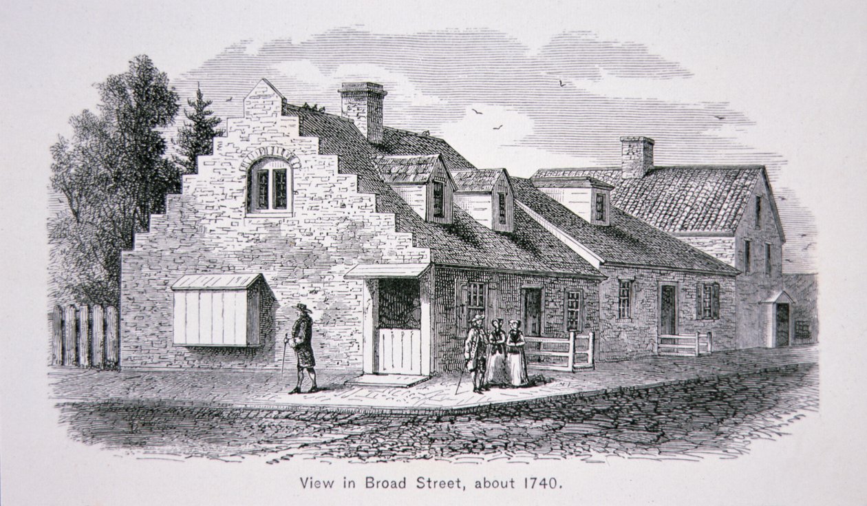 Ansicht der Broad Street, New York City um 1740 von School American