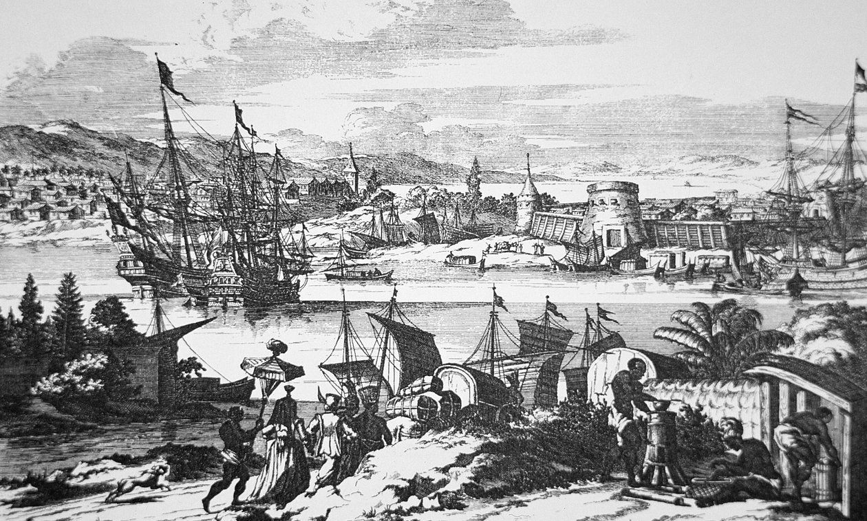 Ansicht von St. Augustine, Florida im 17. Jahrhundert von School American
