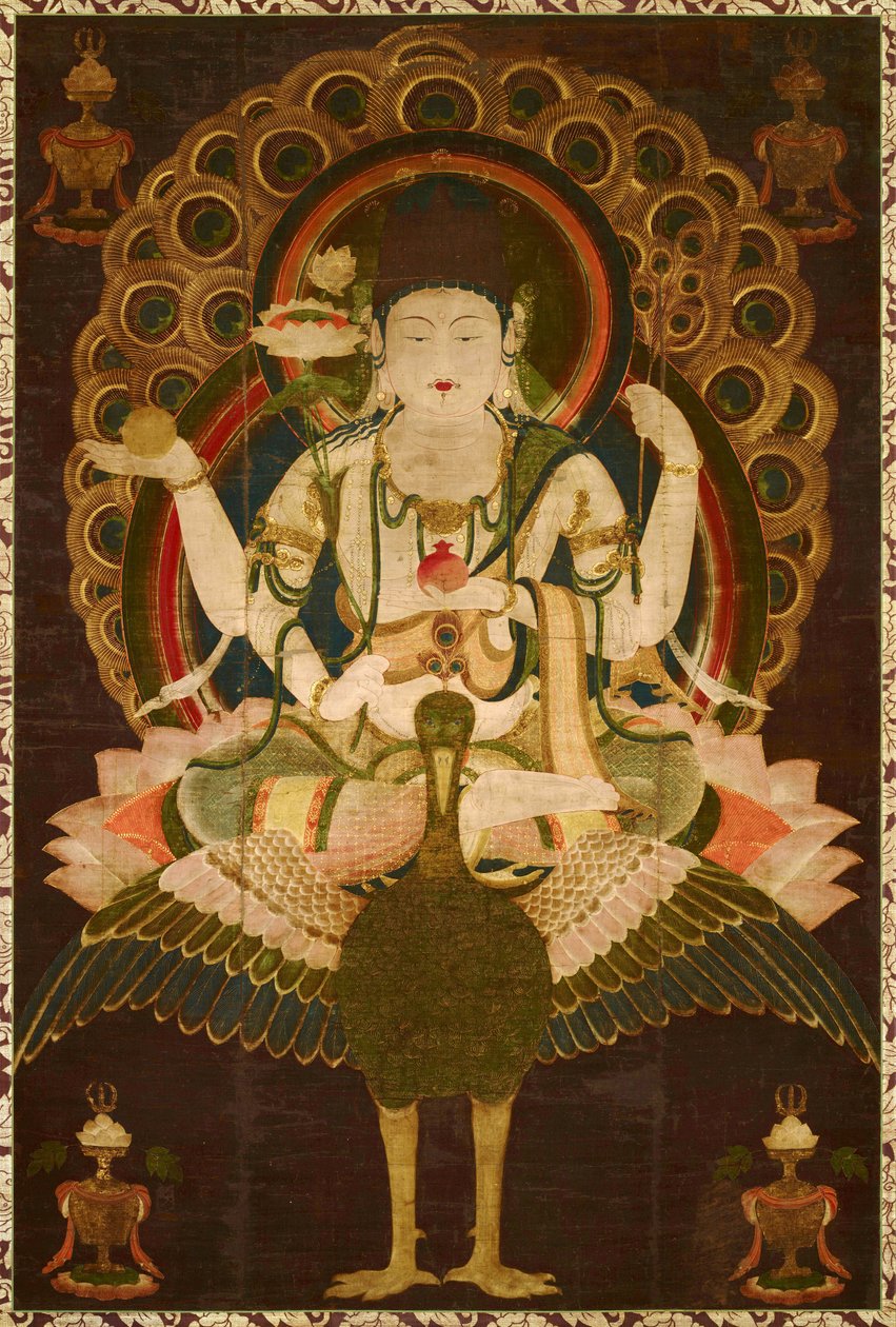 Buddhismus: "Mahamayuri" - Schriftrolle aus dem 12. Jahrhundert, Malerei auf Seide von School Asian