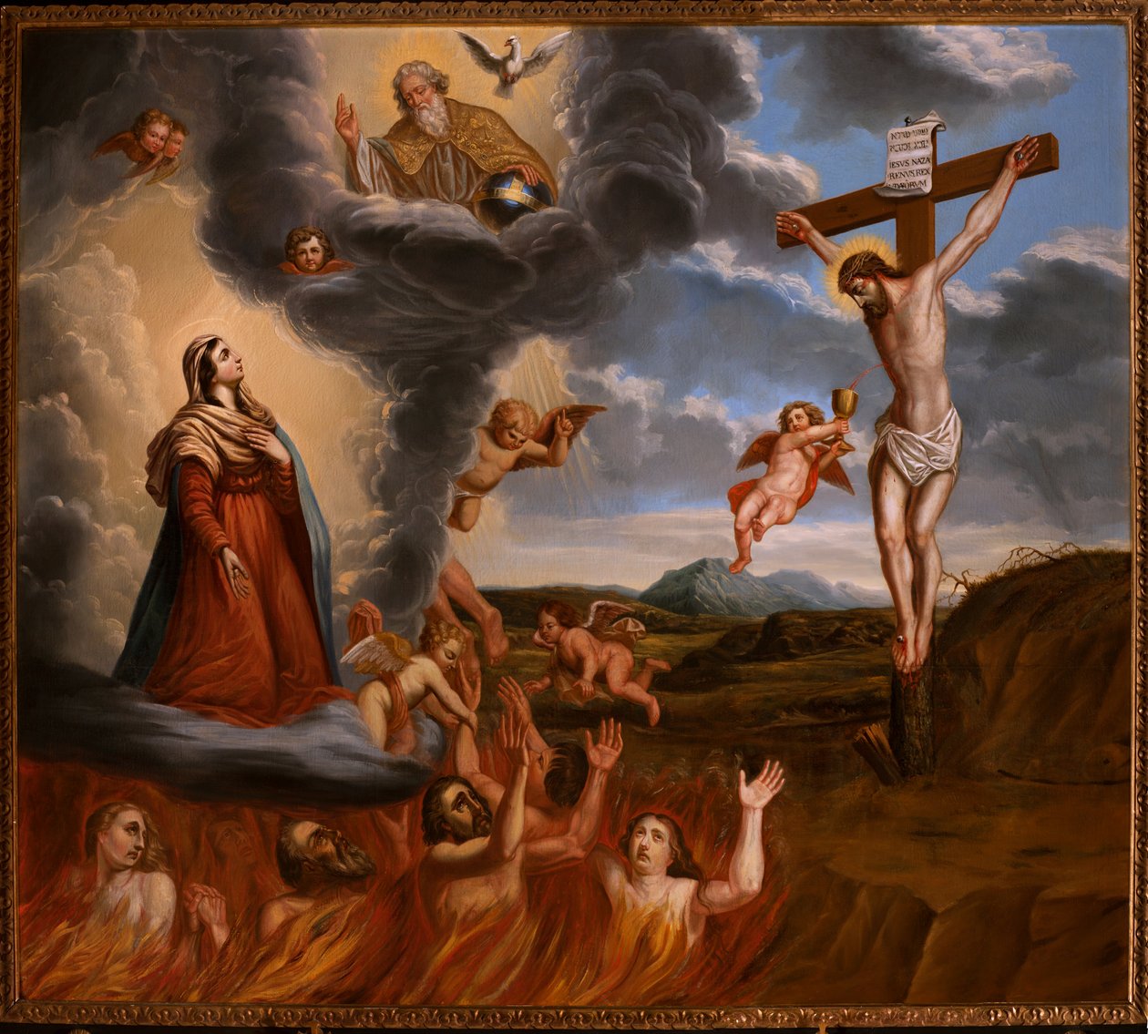 Die Fürsprache der Heiligen Maria für das Fegefeuer. Ende 17. Jahrhundert (Gemälde) von School Belgian