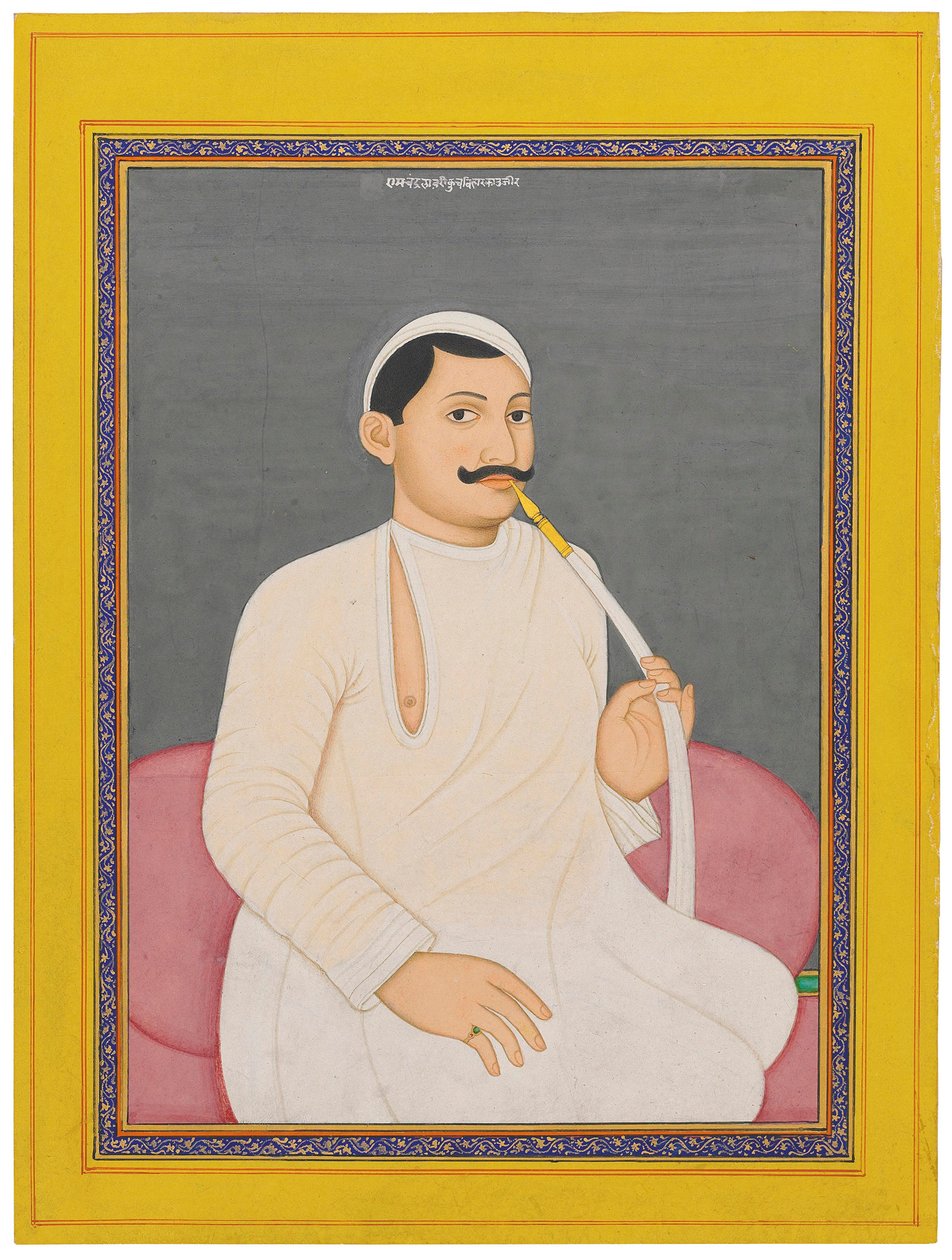 Ein sitzendes Porträt von Ram Chandra Lahiri, Dewan von Cooch Bewar (1829 - 1842), ca. 1840 von School Bengali