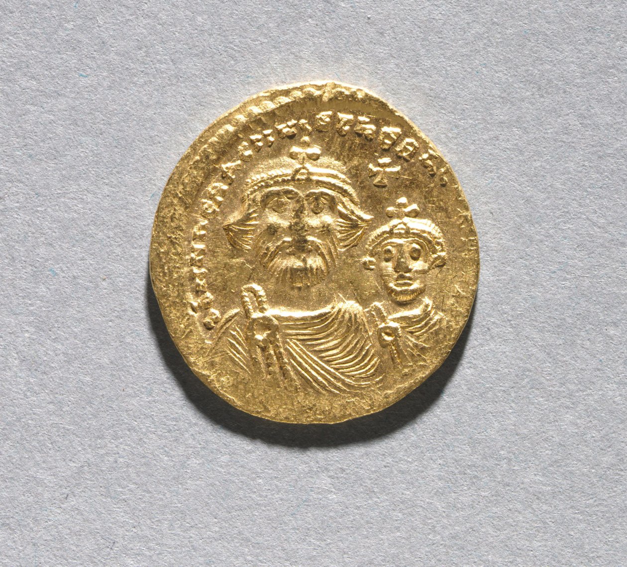 Solidus mit Heraklius und seinem Sohn Heraklius Konstantin (Vorderseite), ca. 616-625 von School Byzantine