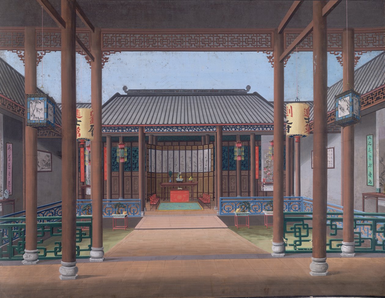 Zeichnung des Inneren des Hauses eines chinesischen Beamten von School Chinese