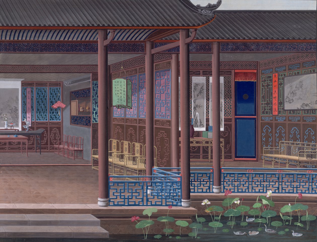 Zeichnung des Inneren des Hauses eines chinesischen Beamten von School Chinese
