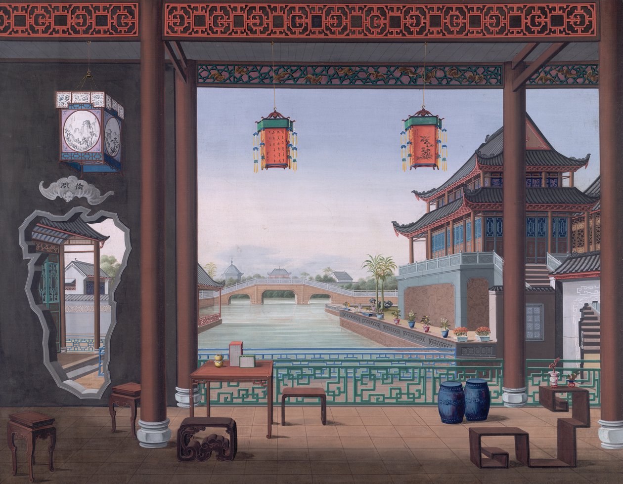 Zeichnung des Inneren des Hauses eines chinesischen Beamten von School Chinese