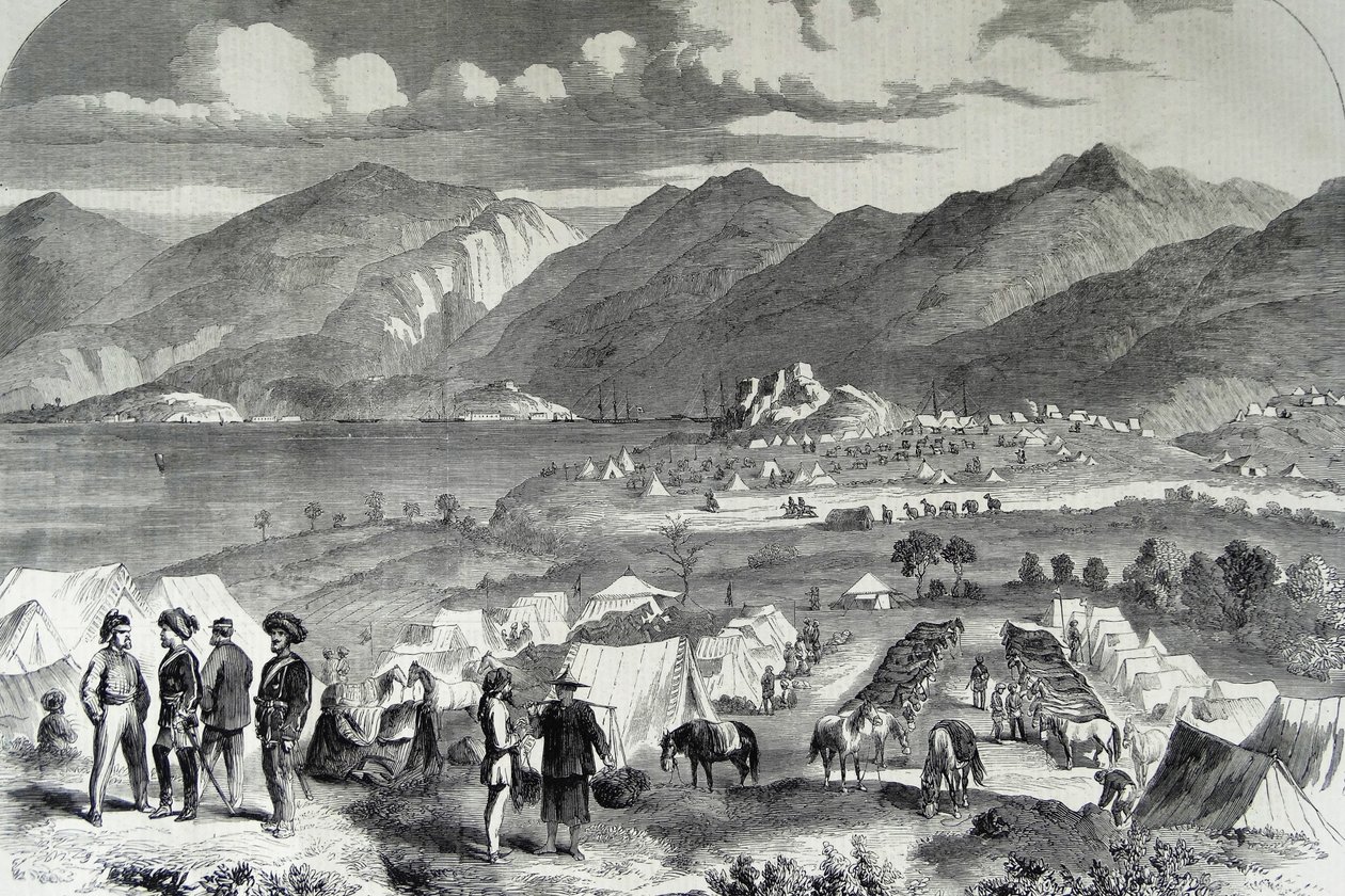 Lager der Sikh-Kavallerie in Cowloong von School Chinese