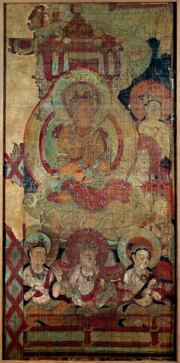 Chinesische Kunst: Gruppe von Bodhisattvas. Seidenmalerei. 10. Jahrhundert von School Chinese