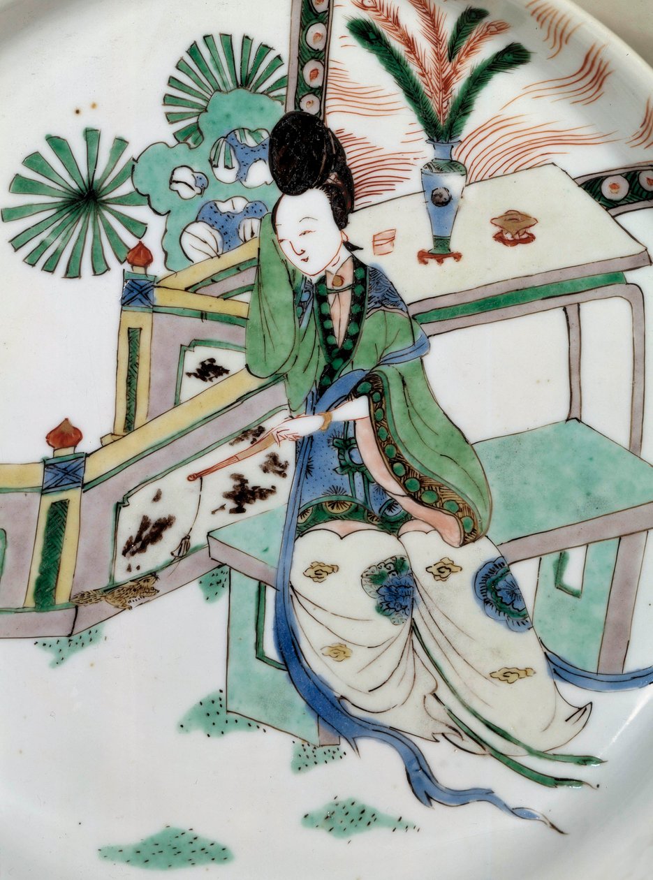Chinesische Kunst: Die Dame ruht auf einer Bank von School Chinese