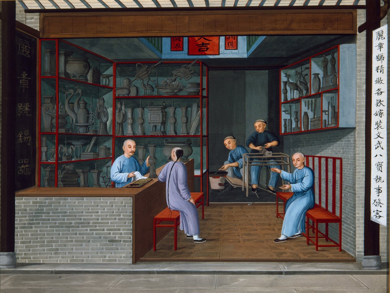Verkauf von Tuttenage-Metallwaren, um 1825 von School Chinese