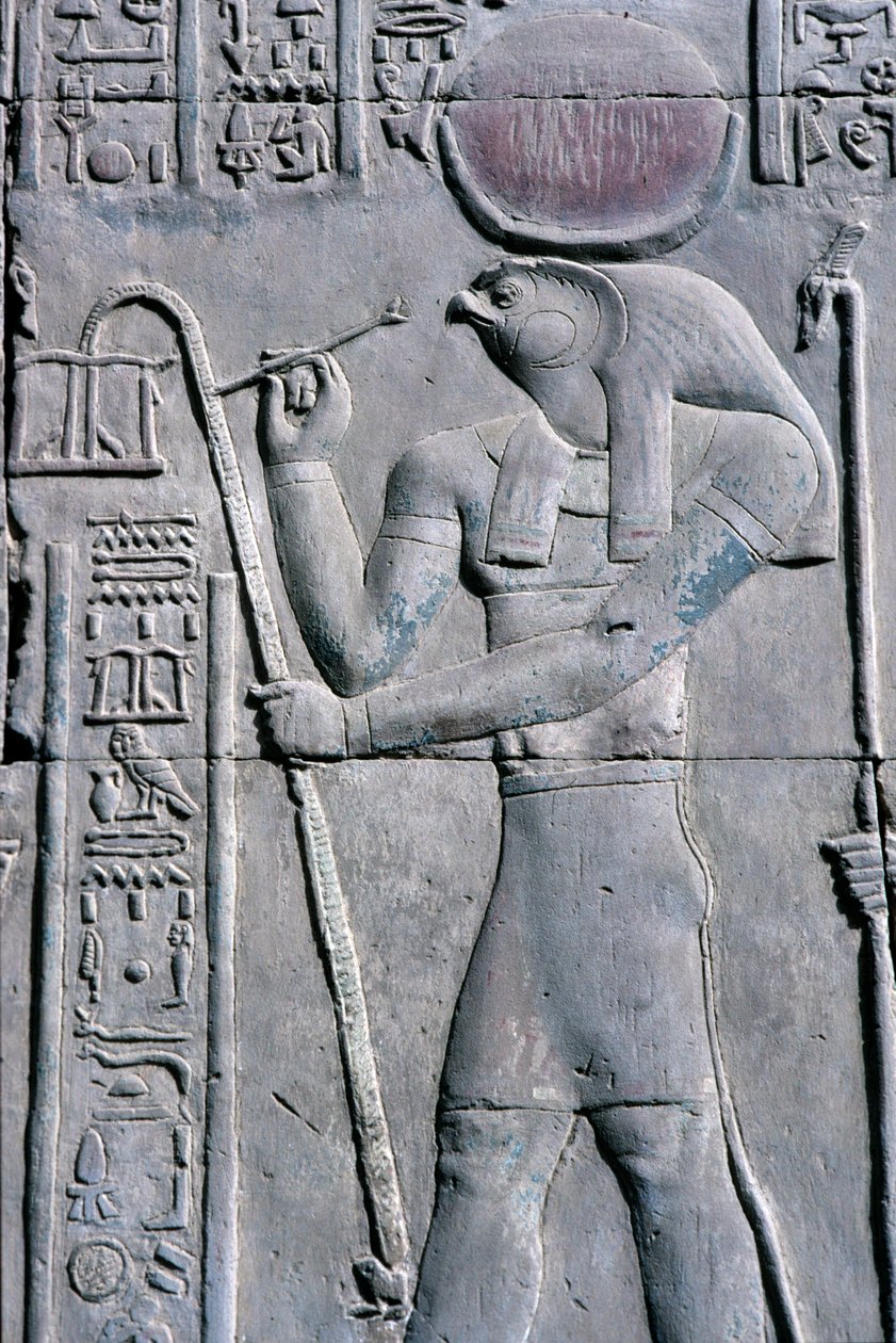 Altes Ägypten, Wandmalerei/Gravur, Horus schreibt auf Papyrusrolle, Tempel von Sebek und Horus, Kom Ombo (Foto) von School Egyptian