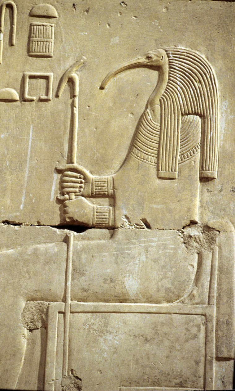 Altes Ägypten, Wandmalerei/-schnitzerei, Der Gott Thoth, Tempel von Seti I, Abydos von School Egyptian