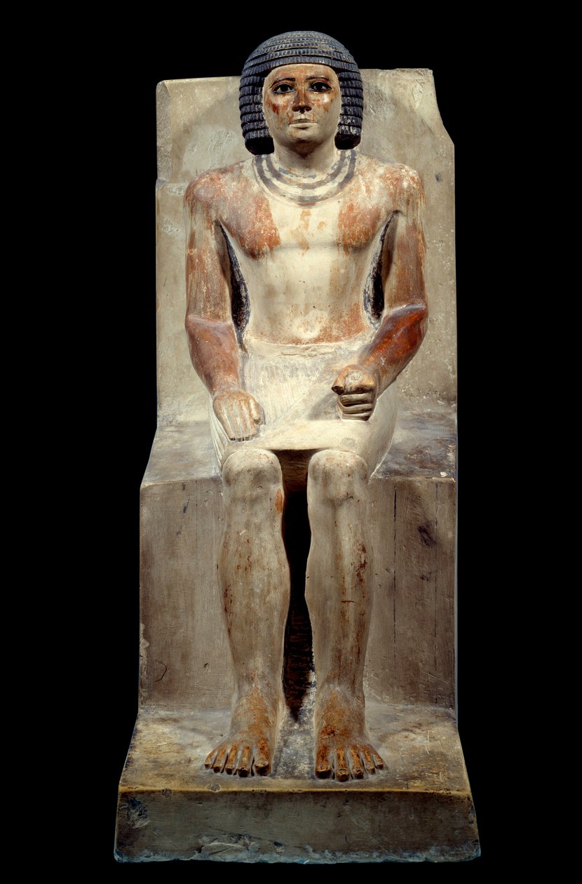 Ägyptische Antiquität: Kalkstein-Statuette von Kai, Verwalter des Schakals. Aus Saqqara. Altes Reich, 5. Dynastie. Paris, Louvre Museum von School Egyptian