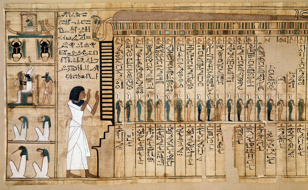 Ägyptische Antiquitäten: Fragment des Totenbuchs, Papyrus von Nebqed. (Detail) von School Egyptian