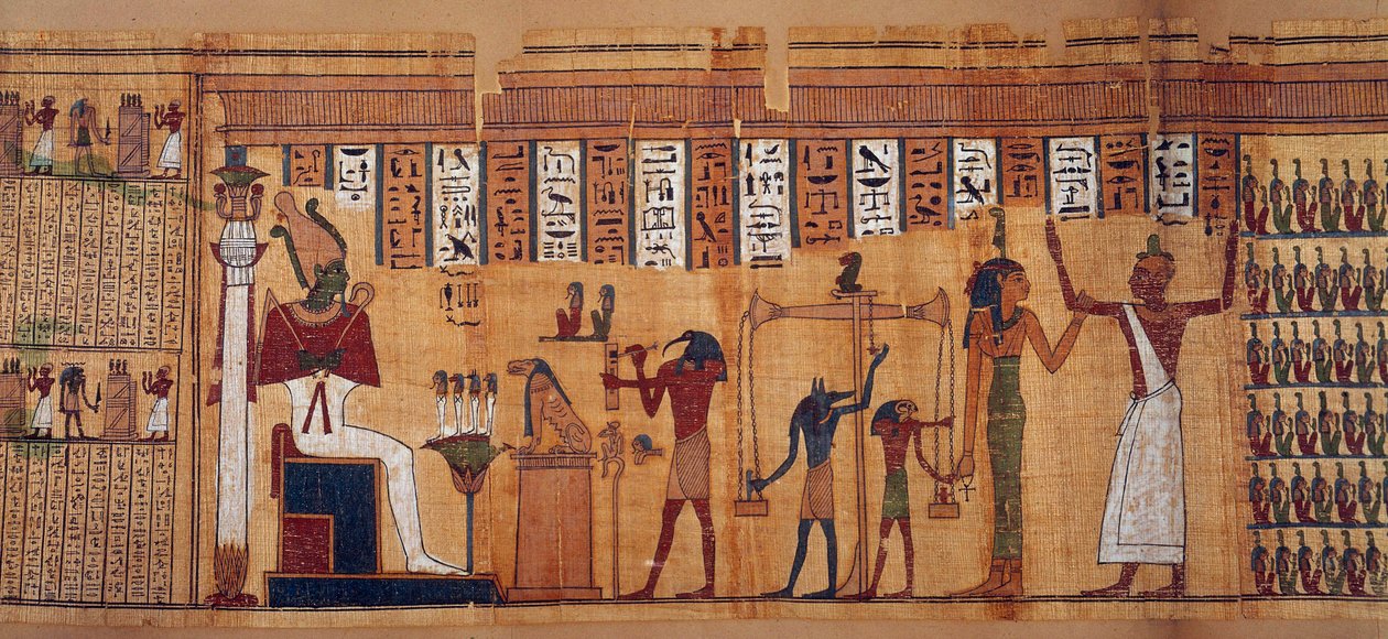 Ägyptische Antike: das Wiegen der Seelen, Papyrus aus dem Totenbuch des Chahapiimou, Oberster der Astronomen des Amon. Ptolemäische Zeit (332-30 v. Chr.) Um 500-100 v. Chr. Paris, Louvre von School Egyptian