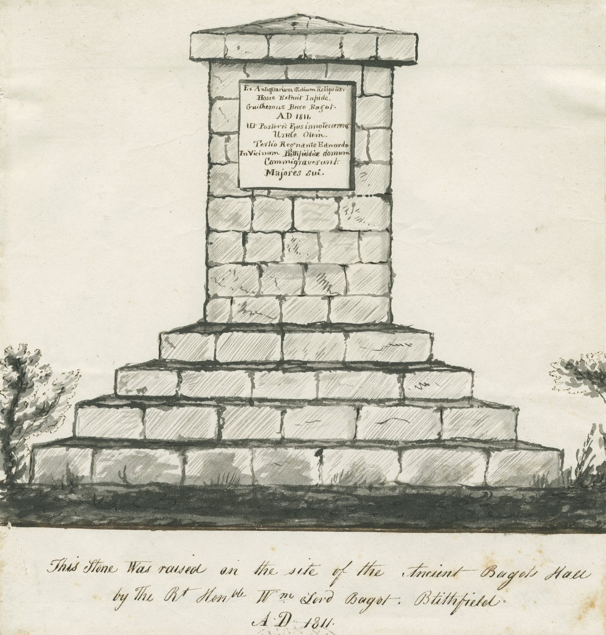 Blithfield - Denkmal an der Stelle der alten Bagots Hall von School English
