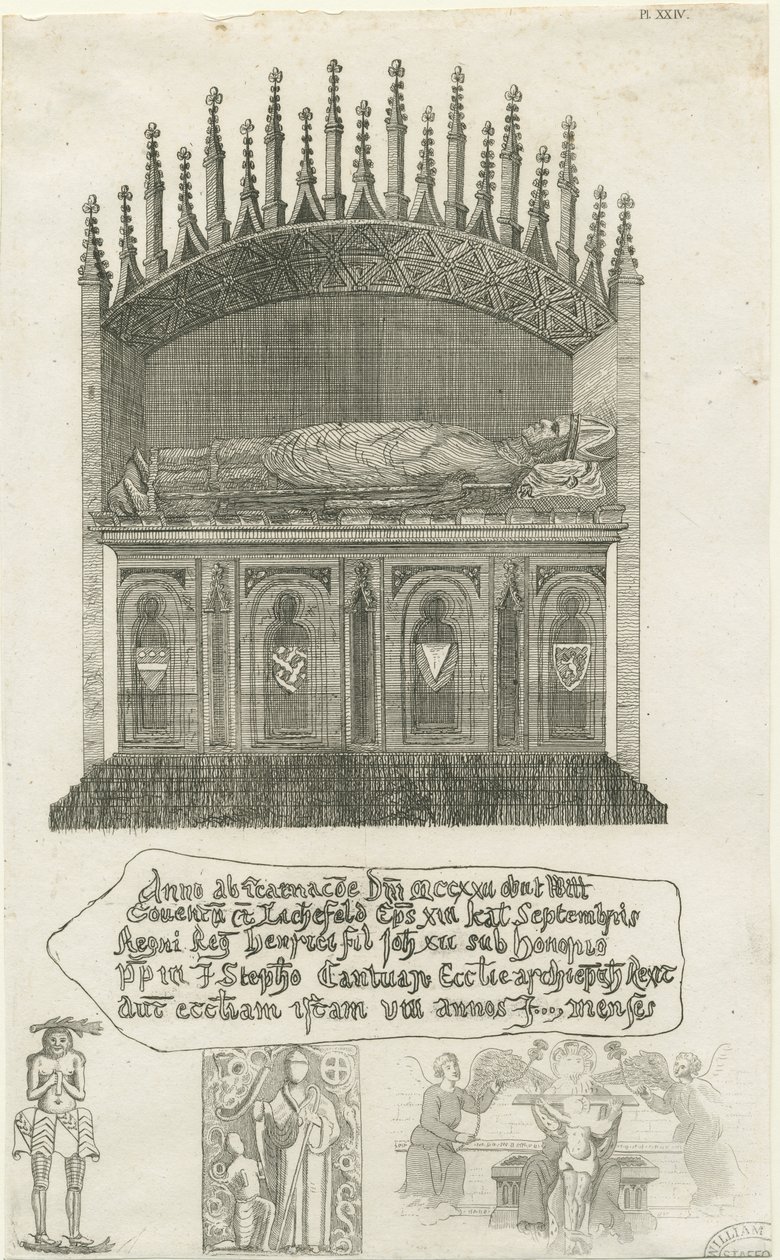 Lichfield Cathedral - Bischofsgrab [?Bischof Cornhill]: Radierung, nd [?spätes 18. Jh.] (Druck) von School English