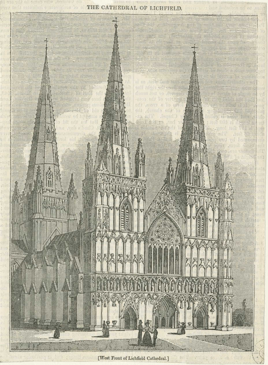 Lichfield Cathedral - Westfassade: Holzschnitt, undatiert [?19. Jahrhundert] von School English