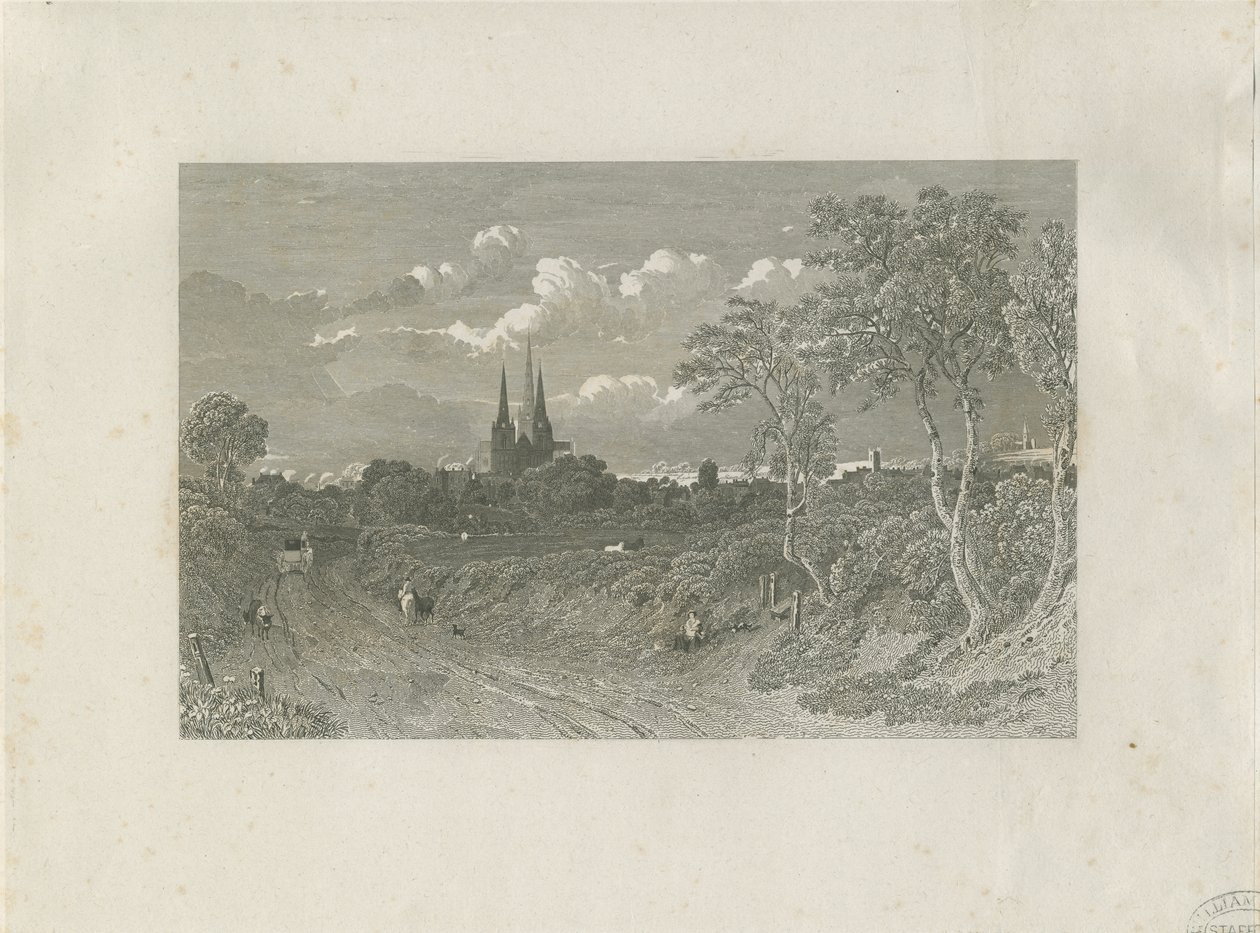 Lichfield Cathedral - Westansicht (fern): Gravur, nd [?18. Jh.] (Druck) von School English