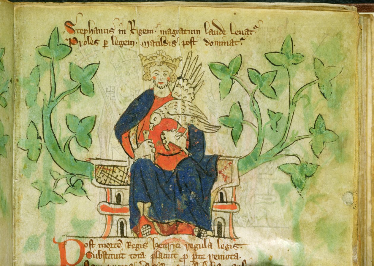 König Stephan auf dem Thron, geschrieben während der Herrschaft von Edward II (1284-1327) von School English