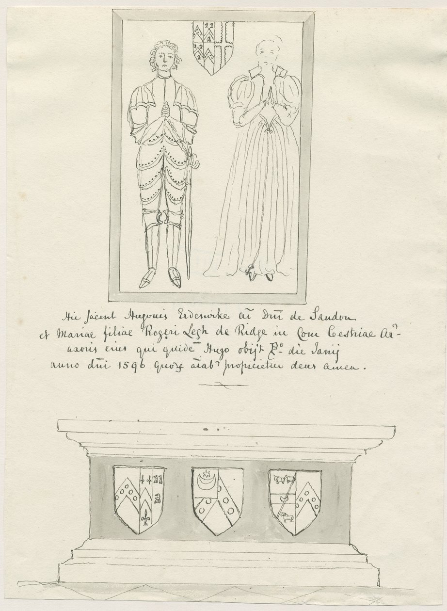 Sandon Kirche - Grab von Hugh Erdeswicke und Mary [Legh] von School English