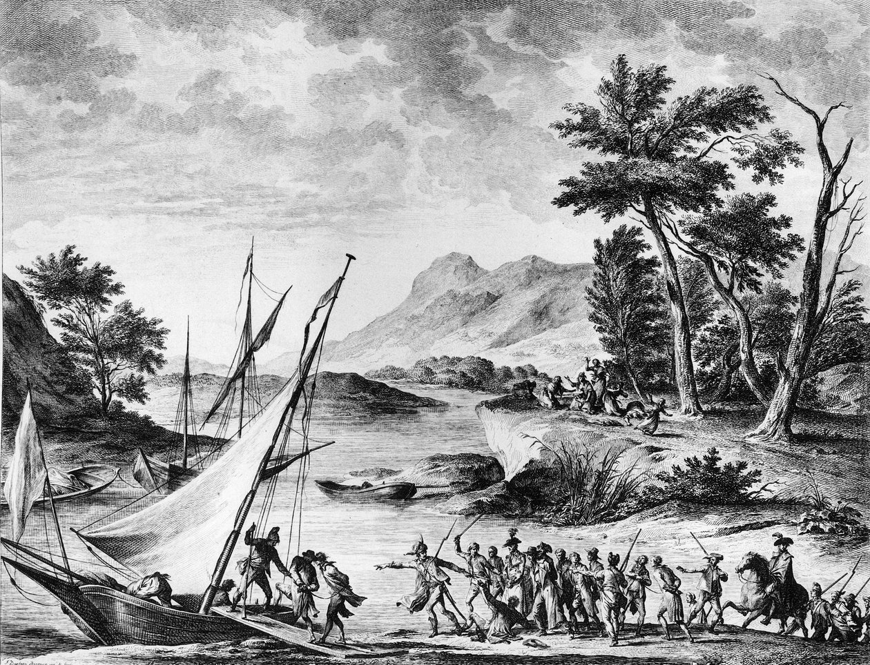 Französische Revolution: Verhaftung der französischen Botschafter Charles Louis Huguet de Semonville und Hugues Bernard Maret in Novate am 25. Juli 1793. Gravur und Zeichnung von Duplessi - Bertaux. Paris, Bibliothek des Instituts für Revolutionsgeschichte von School French