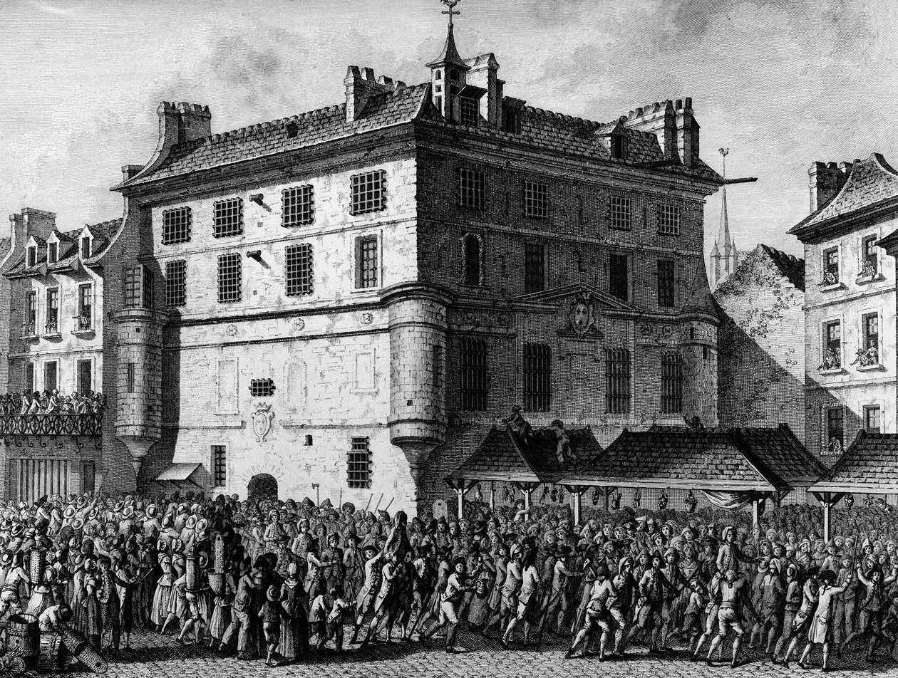 Französische Revolution: Die Menschen der französischen Garde im Gefängnis der Abtei Saint Germain des Prés in Paris am 30. Juni von School French