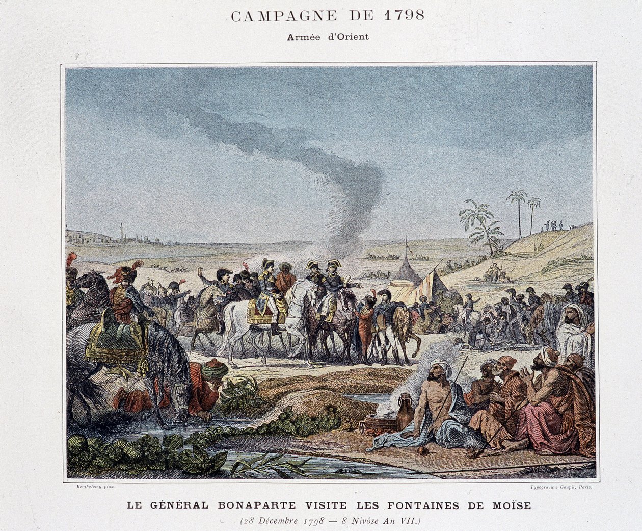 General Bonaparte besucht die Brunnen von Moses - in „Victoires et Conquêtes des Armées Françaises“, Paris, n.d (Gravur) von School French