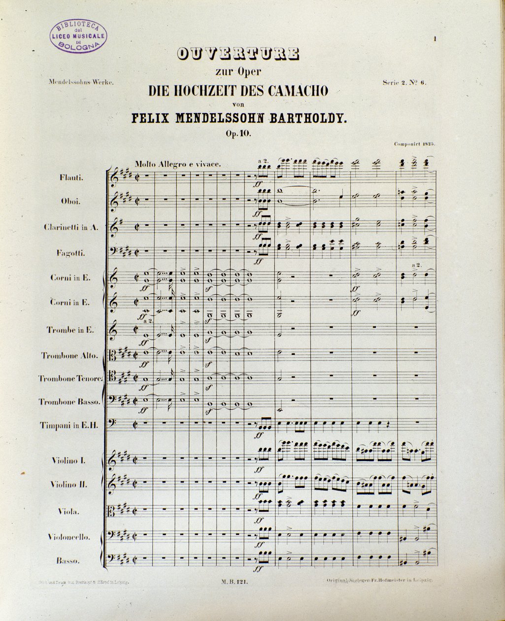 Partitur von "Die Hochzeit des Camacho" von Felix Mendelssohn von School German